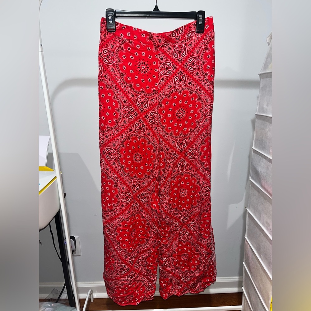 Red Paisley Lounge Pants with Side Splits by PrettyLittleThing